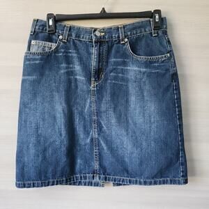 Quiksilver Juniors Size 13 Dark‎ Wash Denim A Line Back Slit Roxy Jean Skirt